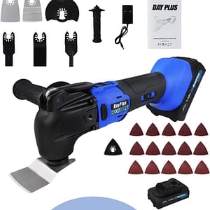 Cordless Oscillating Tool,2000 RPM Brushless Multifunction Tool with 4° Oscillating Angle Various,6 Speed,Saw Blades Sanding Papers,21V 1.5Ah Li-Ion Battery & Charger for Polishing Sanding Cutting