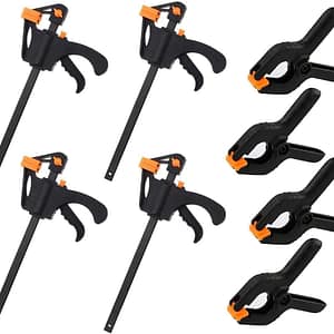 8Pcs Clamps Set, 4 Inches Quick Grip Clamps and Heavy Duty Nylon Spring Clamps, Ratchet Bar Clamps F Clips One Handed Bar Clamps for Woodworking Fast and Easy Clamping Applications