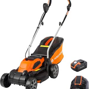 Yard Force 40V 32cm Cordless Lawnmower with Lithium-ion Battery and Quick Charger LM G32, Black/Orange
