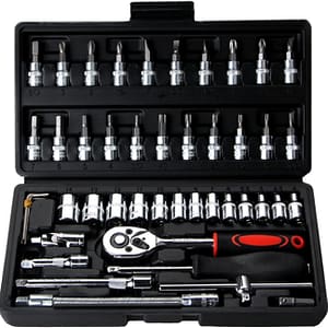 Socket Set, 1/4 Set & Tool Sets, 46 Pieces Auto Repair Wrench Bits Extension Bars, Drive Ratchet Sets for Installation and Disassembly of Automobile Parts, Good Assistant in The Garage and Daily Life