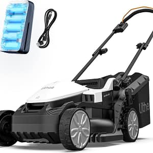 Litheli Cordless Lawn Mower, 33 cm Cutting Width, Brushless Motor, 5 Heights Adjustment, 30L Grass Box, 20V Foldable Lightweight battery lawnmower for Lawns up to 300㎡, Incl. 4Ah Battery