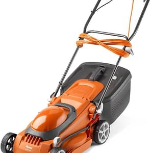 Flymo EasiStore 380R Electric Rotary Lawn Mower - 38 cm Cutting Width, 45 Litre Grass Box, Close Edge Cutting, Rear Roller, Central Height Adjust, Space Saving Storage Features