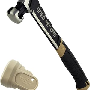 Spec Ops - SPEC-M20SF-S Tools Nailing Hammer, 20 oz, Rip Claw, Smooth Face, Soft Mallet Face, Shock-Absorbing Grip, 3% Donated to Veterans Black/Tan