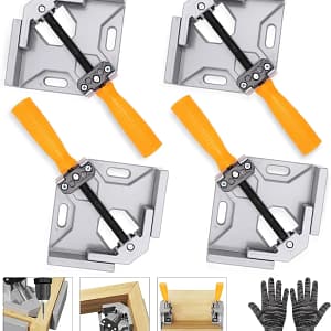90 Degree Right Angle Clamp, 4PCS Corner Clamps for Woodwork, Single Handle Aluminium Alloy Clamp, Photo Framing Tools, Woodworking Clamps for DIY Woodworking Welding (4 PCS)