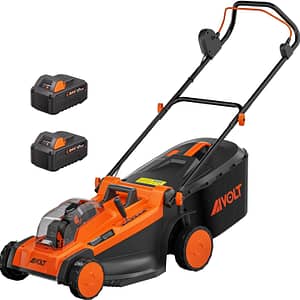 AIVOLT 48V 43cm Cordless Lawnmower with 2x4.0Ah Batteries and One Dual-port Charger- 43cm Cutting Width, up to 500m², 6 Cutting Heights, 1000W Brushless Motor and Mulching Function