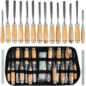 18Pcs Wood Carving Set, 14pcs Wood Carving Tools Manganese Steel + 4pcs Whetstone for Beginners DIY Woodworking Sculpting Whittling with Safety Cap