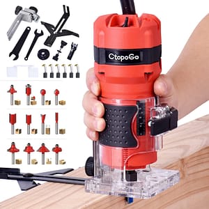CtopoGo Compact Wood Palm Router Tool Hand Edge Trimmer WoodWorking Joiner Cutting Palmming Tool 30000R/MIN 800W 220V with 12PCS 1/4" Router Bits
