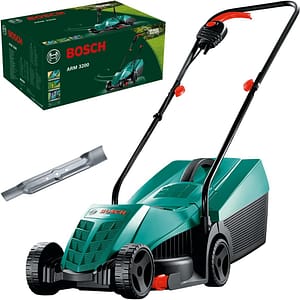 Bosch 06008A6071 Electric Lawnmower ARM 3200 (1200 W, Cutting Width 32 cm, with Additional Blade Included, in Carton Packaging) – Amazon Edition, black,blue