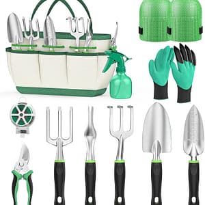 Fixmend Garden Tools, 11 Pieces Gardening Tools, Stainless Steel Garden Tools Set Hand Tools Gift Kit with Heavy Duty Tool Bag, Gardening Gifts for Women & Men