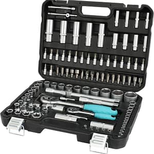 DURATECH Professional Socket Set 108-Piece, 1/2" and 1/4" Square Drive Quick Release Ratchet Socket Set with Carrying Box, Cr-V Sockets, S2 Bits, Universal Joints and Extension Bars