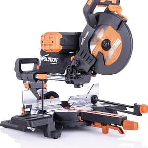 Evolution Power Tools R255SMS-DB+ Double Bevel Sliding Mitre Saw, Multi-Material Cuts Metal, Wood, Plastic & More - with Plus Pack includes Clamps, Dust Bag & Blades, 255mm (110V)