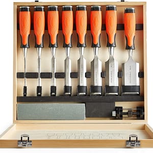 VonHaus Chisel Set - 10pcs Woodworking Tools Set - Wood Carving Tools, Wood Chisel Sets with Sharpening Stone, Honing Guide and Storage Case