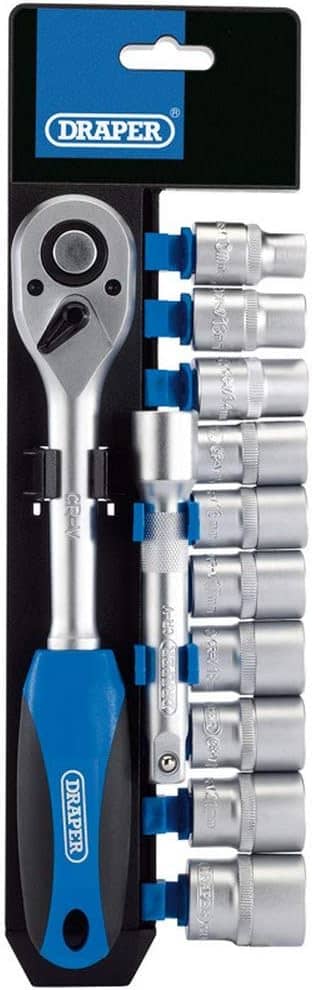 Draper 12 Piece 1/2-Inch Square Drive Metric Socket and Ratchet Set - DIY Home Workshop Professional & Car Kit