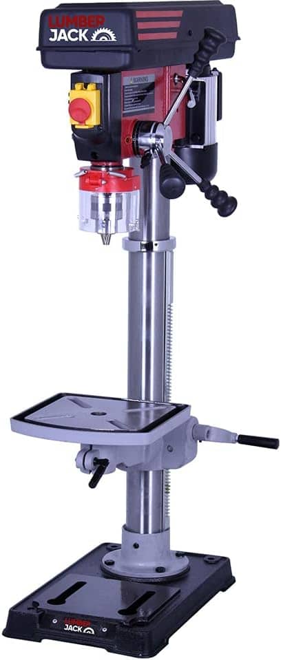 Lumberjack Pillar Drill Press 16mm Capacity, Bench Top Professional Trade Use, Drilling with 12 Speeds, 600W Induction Motor, 16mm Chuck, Cast Iron Table