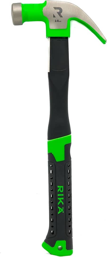 RIKA HTSR001 16oz Maxgrip Claw Hammer High Carbon Steel with Fibreglass Core 3 Year Warranty Claw Nail Remover and Nail Puller Ergonomic Handle Shock Absorbing