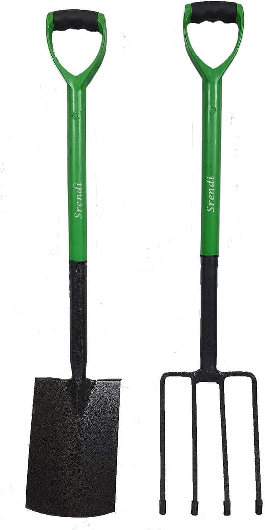 2 Pieces Carbon Steel Heat Treated Gardening Tool Set Fork and Spade Builder Equipment Tool Garden Assocceries Complete Heavy Duty Set
