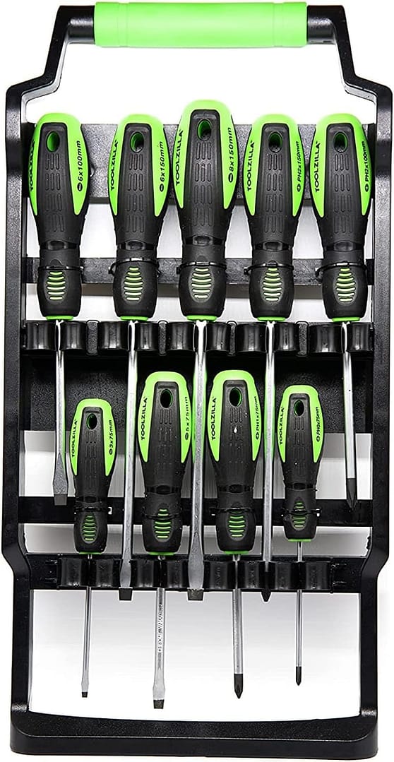 TOOLZILLA Professional 9 Piece Magnetic Screwdriver Set & Carry Case. Compatible screwdriver set with flat head screwdrivers, pozidriv screwdrivers.