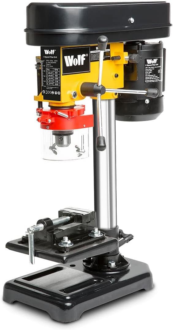 Bench Drill Press 5 Variable Speed Pillar Drill 2620rpm 350w 13mm Chuck 50mm Max. Drilling Depth Height Adjustable Tilt Wolf Table 2.5" Vice - 2 Years Warranty