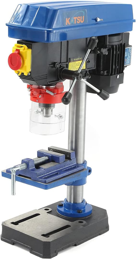 Bench Drill Press, KATSU 5 Speed 375W 230V Height Adjustable Industrial Electric Bench Pillar Drill Workbench Repair Tool, Benchtop Drill Press with 55mm Max Drilling Depth and 13mm Chuck, 620-2620RPM