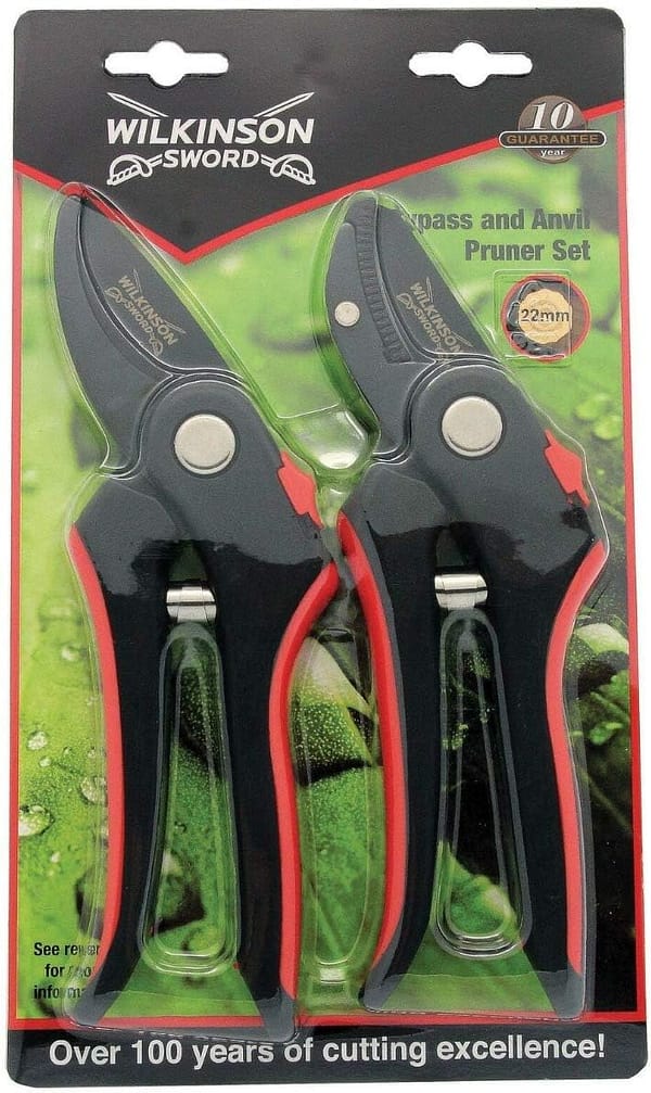 Bargainstore Wilkinson Sword P-1111243W Bypass & Anvil Pruners Secateurs Carbon Hand Tools Twin Pack Set Gardening