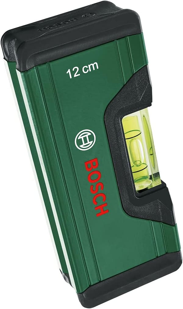Bosch Home and Garden Spirit Level 12 cm (Compact Mini Level; Precise Alignment with Fluorescent Bubble for Horiziontal Reading; Aluminum Body, Softgrip Bumpers; V-Groove), Green