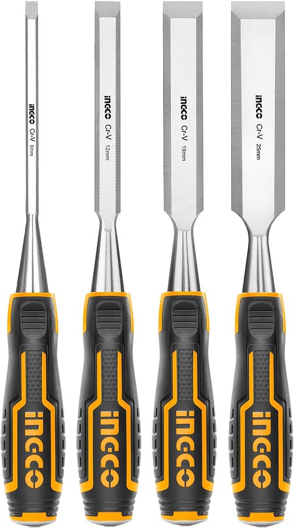 INGCO 4Pcs Wood Chisel Set Cr-V Woodworking Carpenter Carving 6/12/19/25mm HKTWC0401