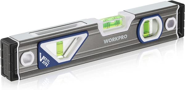 WORKPRO Spirit Level, Professional Torpedo Level 25cm/10-inch, Aluminium Housing with Shock-Absorbing Rubber End Caps, Patented Verti-site, Double View Design