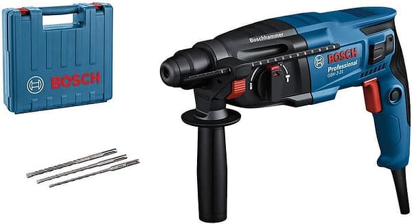 Bosch Professional GBH 2-21 Hammer Drill (230 V, with SDS Plus, incl. 3X SDS Plus Drill bits (6/8/10 mm), Auxiliary Handle, Machine Cloth, Depth Stop, in Carrying case)
