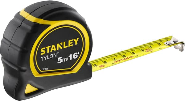 STANLEY TYLON Tape Measure 5M/16 Inches Compact Case with Cushioned Grip Metric and Imperial System 1-30-696, YELLOW