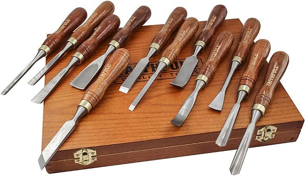 Faithfull Wood Carving Chisel Set of 12 in Presentation Case, ‎Walnut color