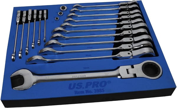 US PRO 20pc Metric Flex Gear Ratchet Combination Spanner Wrench Set 8-32mm 3985