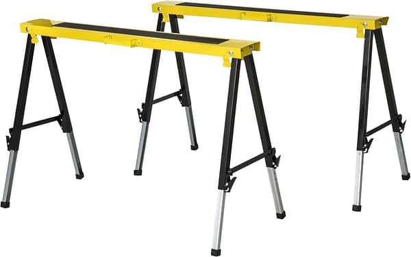 DURHAND 2PCS Saw Horse Twin Pack Folding Workbench Adjustable Metal Trestle Stands with Non-slip EVA Surface for Sawing Work Max Load 100kg