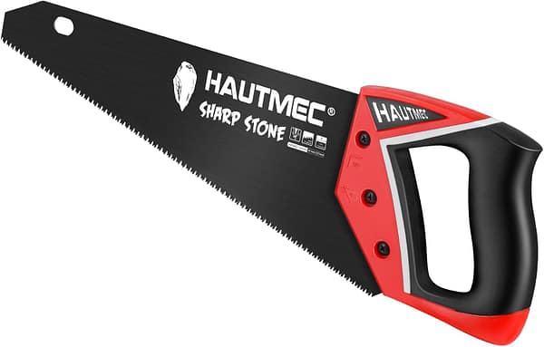HAUTMEC 14" Pro Hand Saw, SK5 Steel Blade with Black Coated Anti-rust, 11 TPI Fine Cuts, Ergonomic Handle with Two Angles Marking Guide for Wood, Laminate,Branches, PVC, Sharp Stone SeriesHT0301-WS