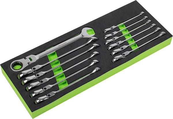 Sealey S0635 Metric Flexible Head Ratchet Combination Spanner Set, 12 Pieces, Silver