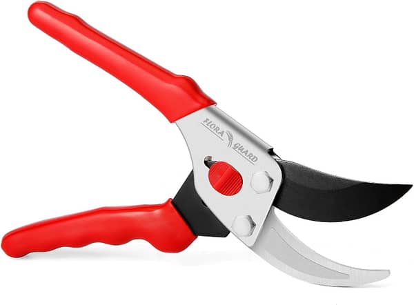 FLORA GUARD Secateurs, 8.5 Inch Traditional Bypass Pruning Shears, Professional Tree and Branch Garden Pruner (Red)