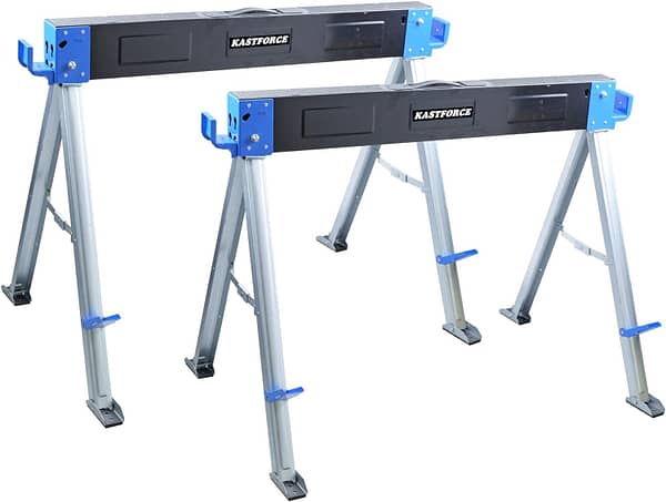 KASTFORCE KF3005 Folding Sawhorse 1000 kg Capacity Heavy Duty Saw Horse Jobsite Table Stand with Folding Legs Twin Pack
