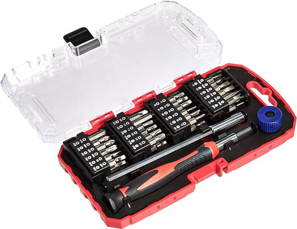 Amazon Basics 51-Piece Precision Screwdriver Bit Set, Black, Red, Silver