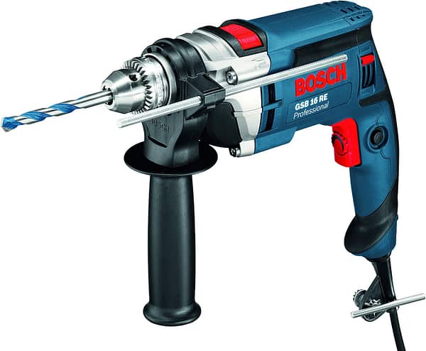 Bosch Professional Corded Impact DrillGSB 16 RE (240V, 750W, incl. Keyless chuck 13 mm, Auxiliary handle, Depth stop 210 mm, in Carrying case)