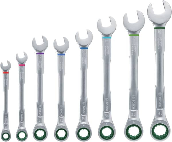 Bosch Wrenches/Ratchet Combination Wrench Set 8-Piece (Top Performance and Ultimate Convenience with Spanner Combination Set; Ideal-Quality and Rust-Resistant; Colour-Coded Size Indication)