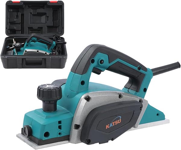 KATSU Electric Planer 600W Handheld Corded Wood Planer with 82mm Planing Width and 1mm Chip Depth, High Carbon Steel Blades, for Woodworking Home Door Furniture
