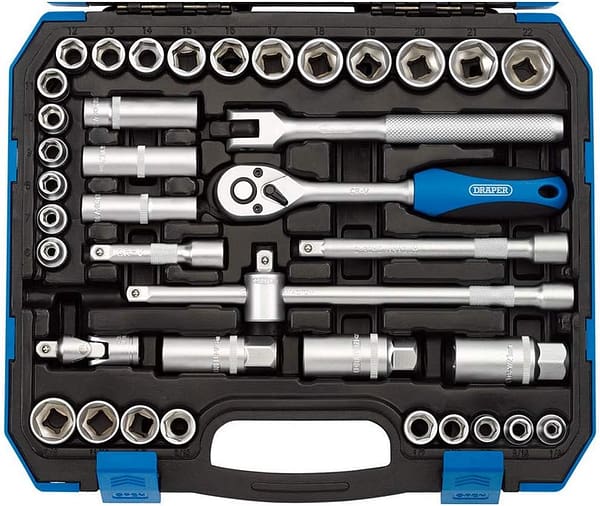 Draper 39 Piece Set Square Drive Combined mm/AF Socket 3/8" Length - DIY Home Workshop Professional & Car Kit