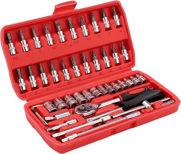 Youyijia 46 PCS Socket Wrench Set 1/4" Wrench Set Mechanical Tool Set Ratchet Set Ratchet Wrench Socket and Extension with Case for Home Car Repair DIY