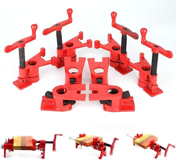 Set 8Pcs Wood Carpenters Clamp Set, 8Pack 3/4’’ Quick Release Heavy Duty Wide Base Iron Wood Metal Clamp Set Screw Vice Pipe for Woodworking Wood Construction Work