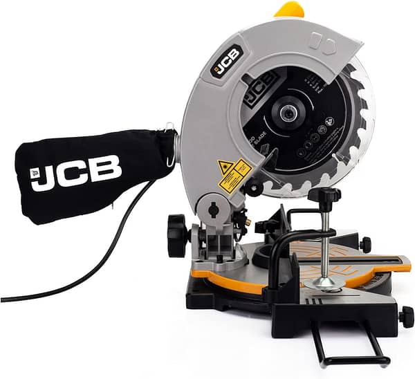 JCB 210mm Mitre Saw with Laser Guide, 4 Cut Settings & Dust Collection Feature, 45 Degrees, 5500rpm, Soft Grip Handle, 3 Year Warranty