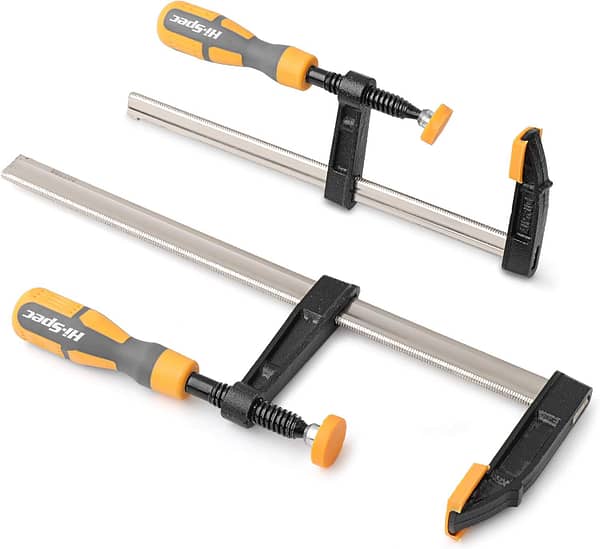 Hi-Spec 2pc Steel Bar F Clamps Set. Heavy Duty 200, 300mm / 8, 12” Sizes. Your Essential Hand Tools for Woodwork, Metalwork & Carpentry