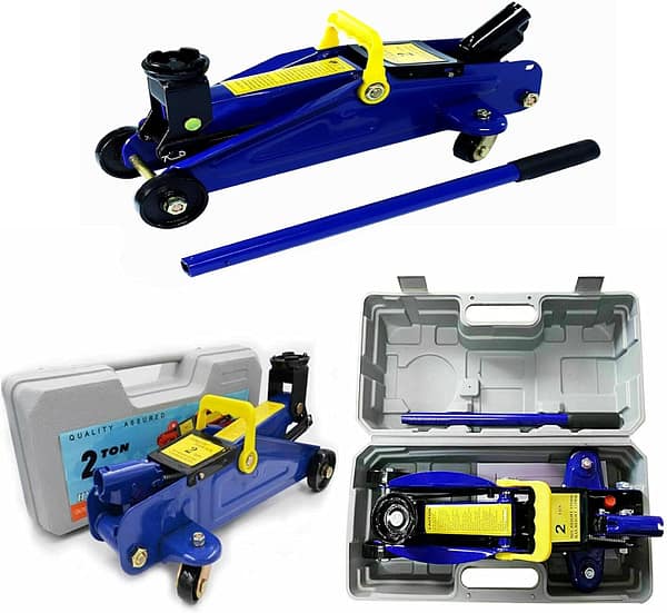 ASHL Hydraulic Trolley Floor Jack with 5.31 - 12.6 inch Adjustable Height Car 2 Tonne Kit 4 Castors & Carry Handle Lift W/ Case for Cars, Light Vans, 15.75*7.68*5.31inch, Blue