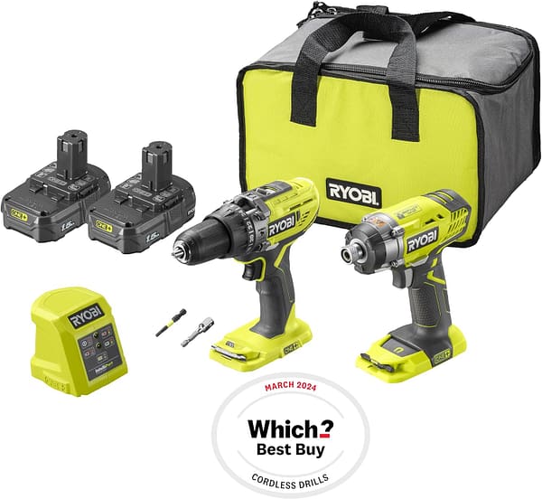 Ryobi R18PD3RID-215S 18V ONE+ Cordless Combi Drill and Impact Driver Starter Kit (2x 1.5Ah) Amazon Exclusive