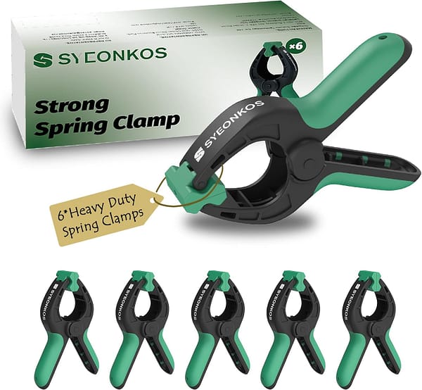 SYEONKOS Spring Clamps 6Pcs, Plastic Heavy Duty Spring Clips, Wood Working Projects and Photography Studios, Extra Strength and Grip Clips for Home Improvement (4-Inch)