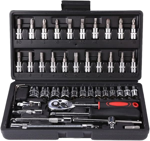 Hniuyun 46 Pieces 1/4 inch Drive Socket Ratchet Tool Set, with Bit Socket Set Metric and Extension Bar for Auto Repairing and Household, with Storage Case