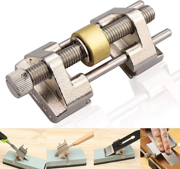 Honing Guide, Comsmart Stainless Steel Side Clamping Fixed Angle Honing Guide with Brass Roller for Wood Chisel Planer Blade Graver Flat Chisel Edge Sharpening Clamping Width Range 0.32''-3.22''